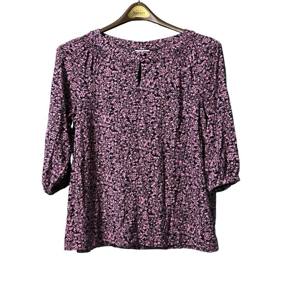J Jill Top Size Measured Cotton Tencel Floral Keyhole Preppy Career Professional - Picture 1 of 9